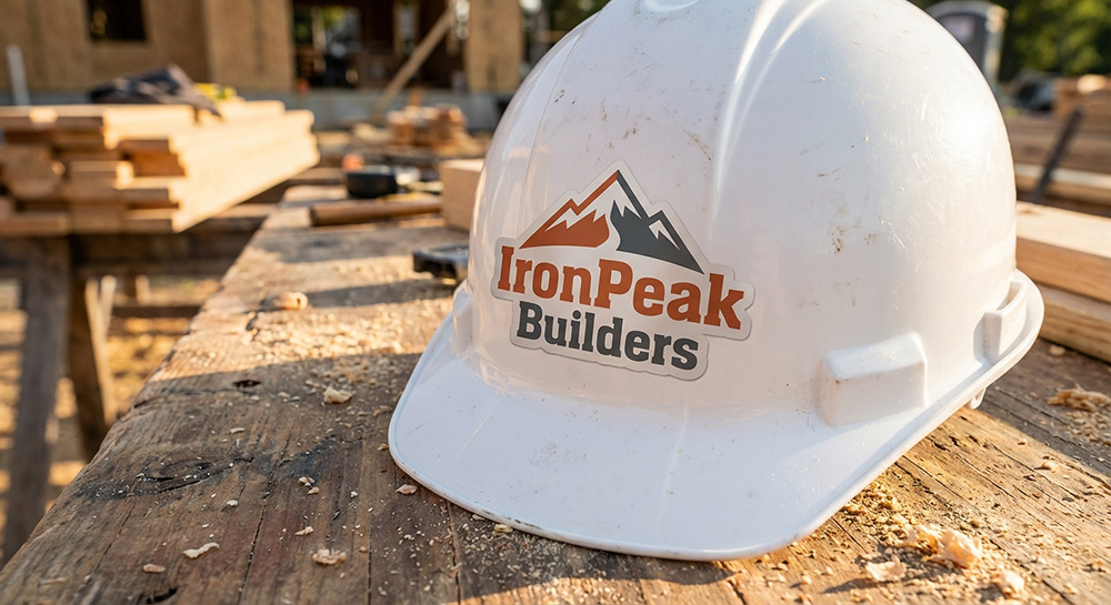 Custom hard hat sticker for Ironpeak builders | Decals.com