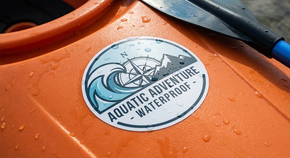 Weatherproof sticker on a kayak | Decals.com
