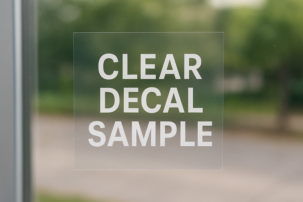 custom clear decal sample on a window.