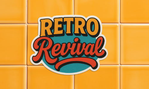 Vintage style Retro Revival decal on yellow tile background