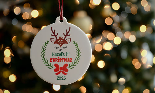 Flat custom Christmas ornament for Baby's First Christmas