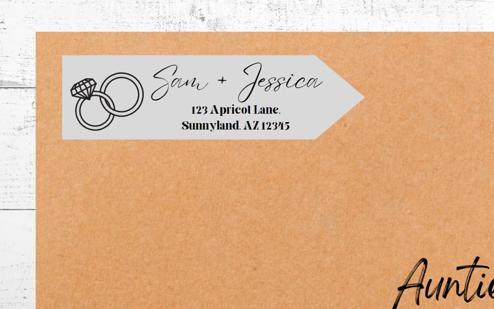 Sean + Jessica custom address labels announcing a wedding.