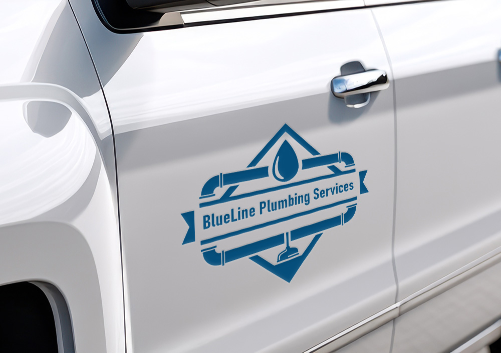 Single color transfer sticker for Blueline Plumbing Services | Decals.com