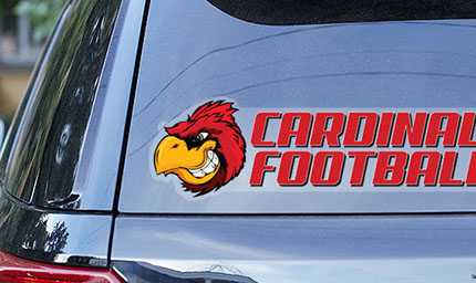 Custom cardinal clear decal on the back of a car.